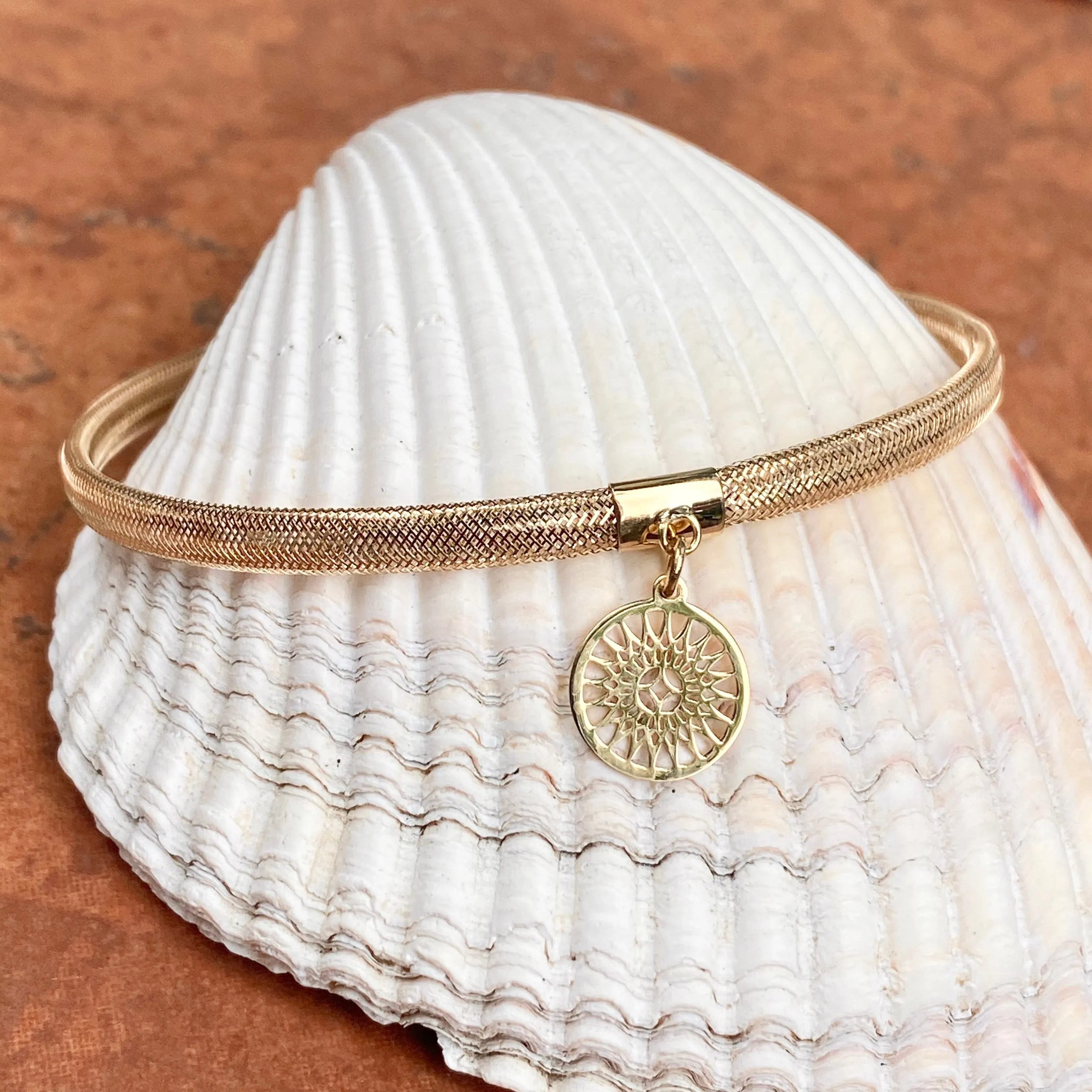 14KT Yellow Gold Stretch Mesh Bracelet with Sun Charm
