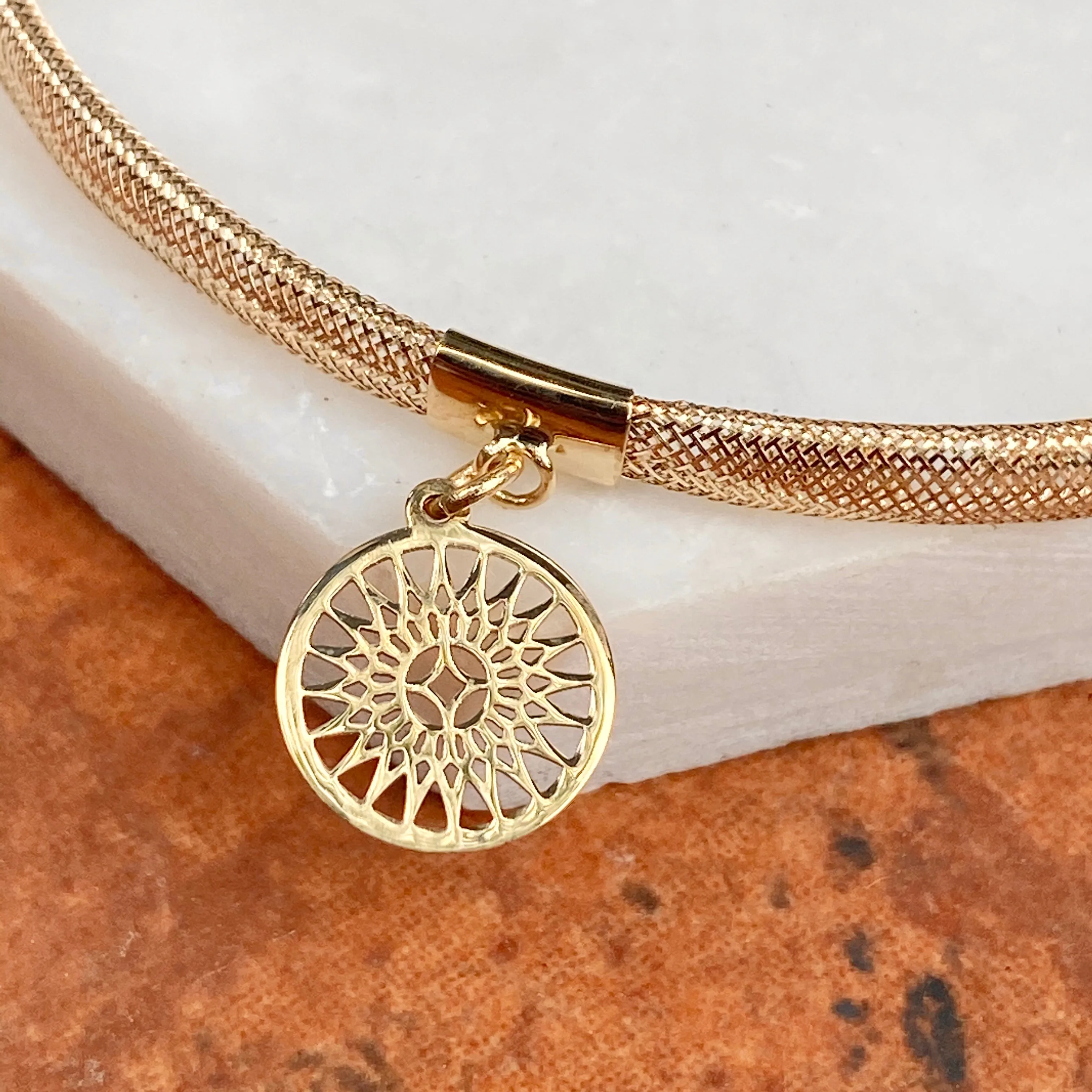14KT Yellow Gold Stretch Mesh Bracelet with Sun Charm