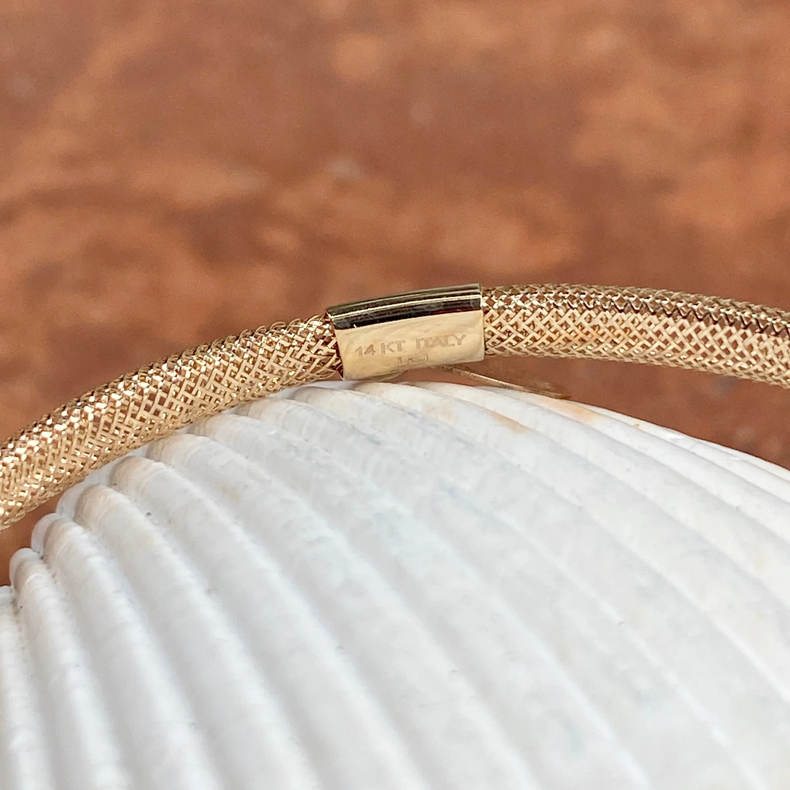 14KT Yellow Gold Stretch Mesh Bracelet with Sun Charm