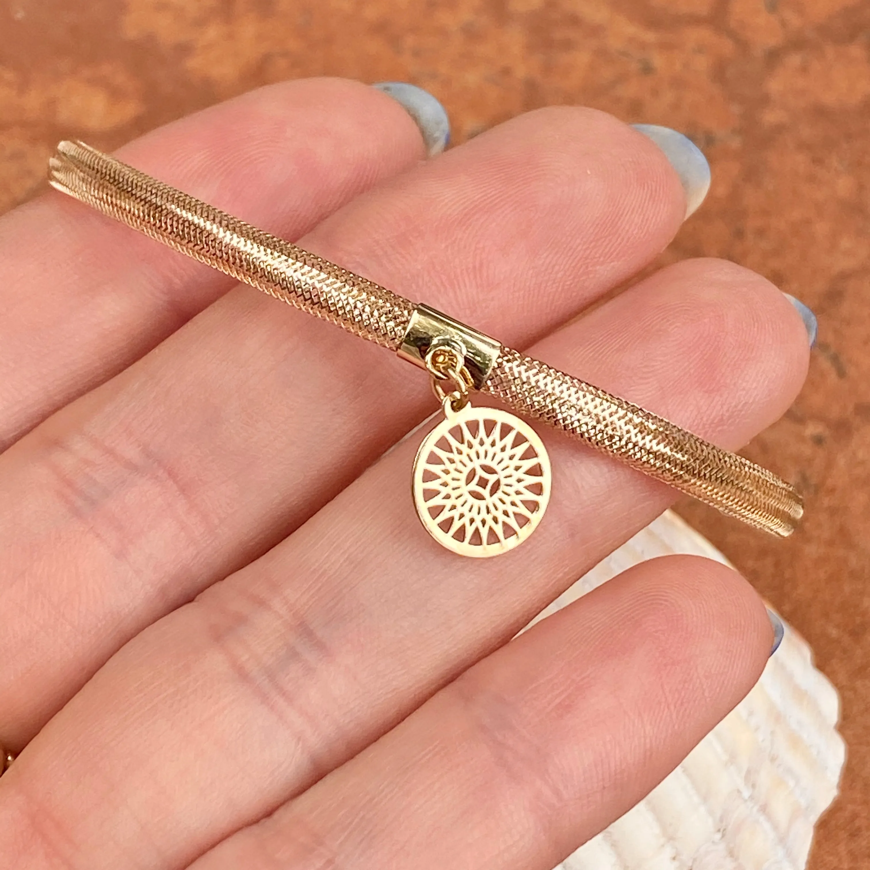 14KT Yellow Gold Stretch Mesh Bracelet with Sun Charm