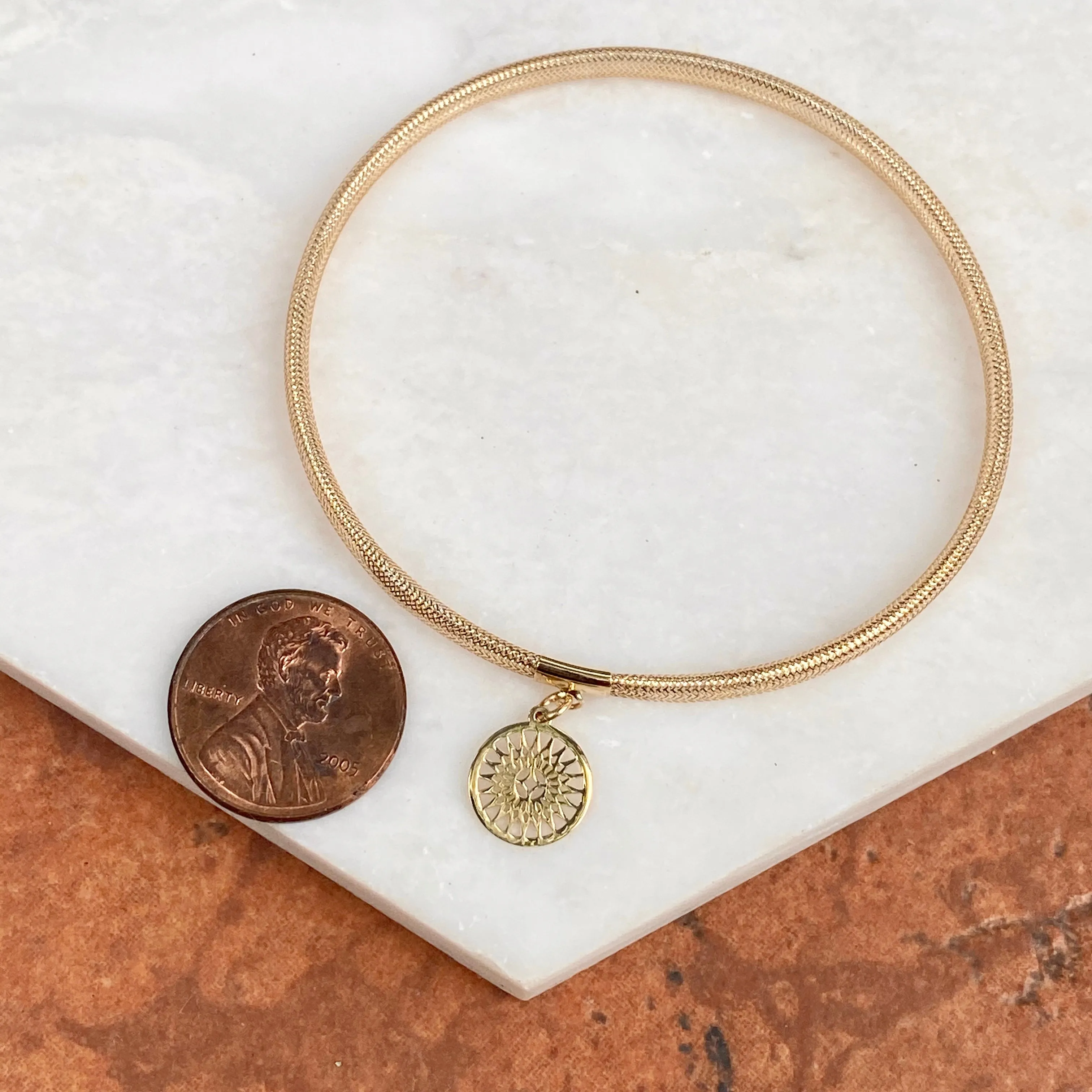 14KT Yellow Gold Stretch Mesh Bracelet with Sun Charm