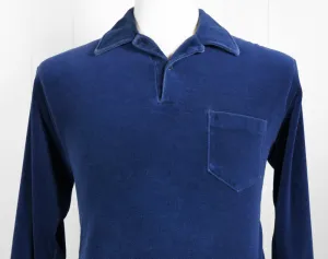 1970's Blue Velour Shirt - Long Sleeve, Size M