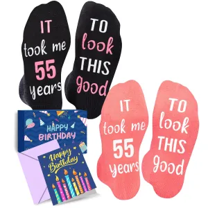 55th Birthday Gifts Ideas Socks - Funny Gifts for Guys in Their 55s, 55 Year Old Gifts for Men Women, 55th Birthday Socks Pack with Greeting Card