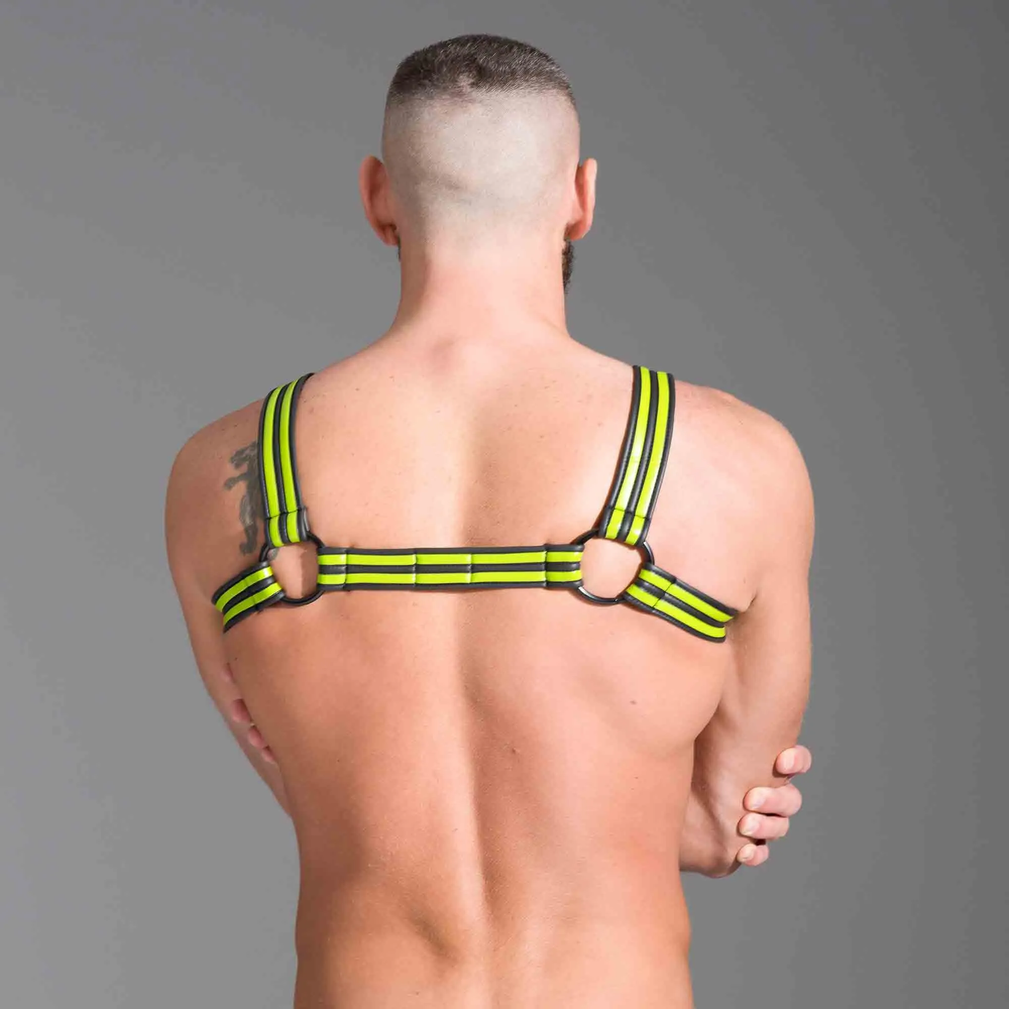 665 Neopreen - Riemenbody - Neoprene Bulldog Harness - Neon/Zwrt - Verkrijgbaar in 3 maten