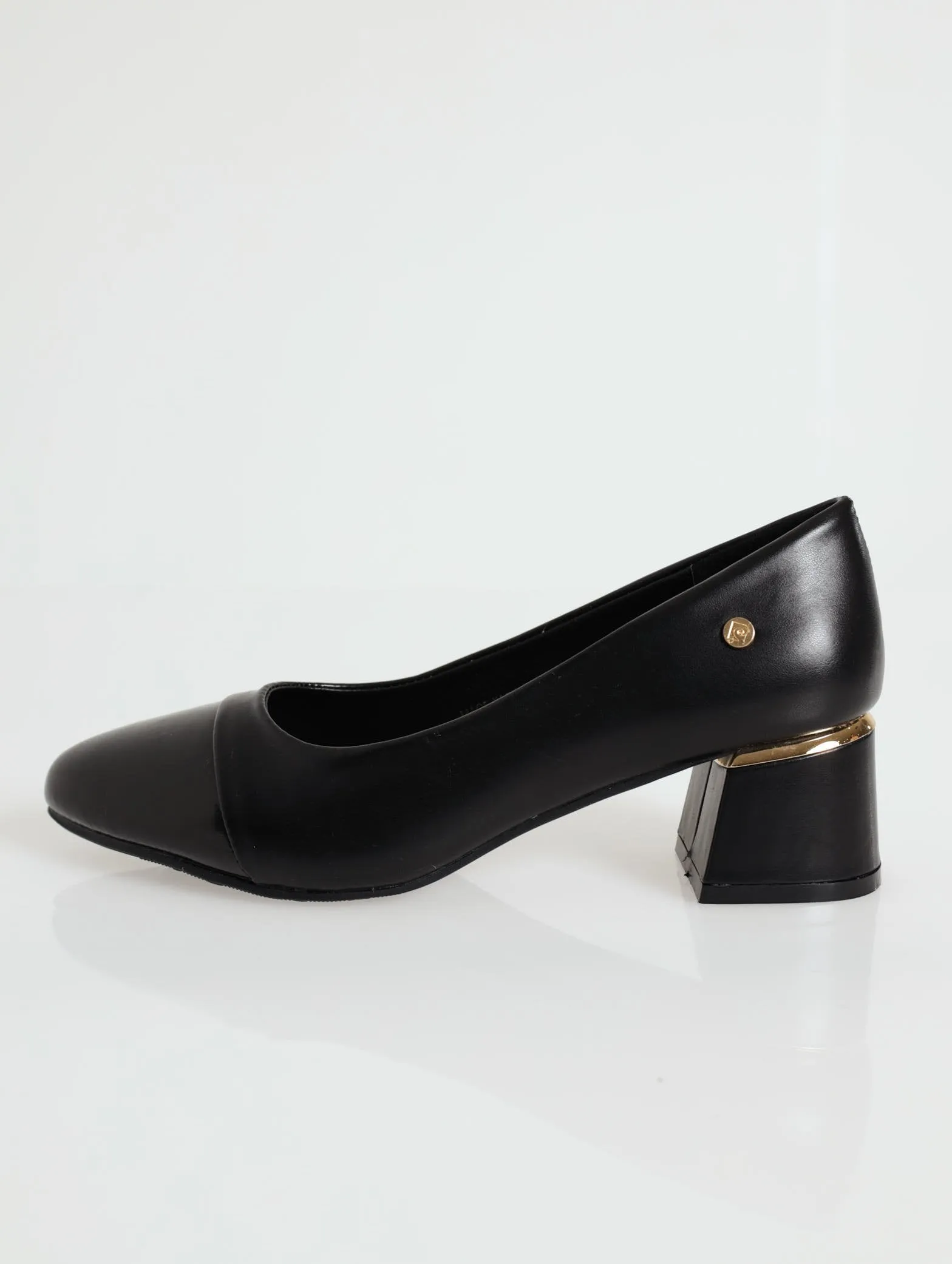 Almond Toe Low Block Heel - Black