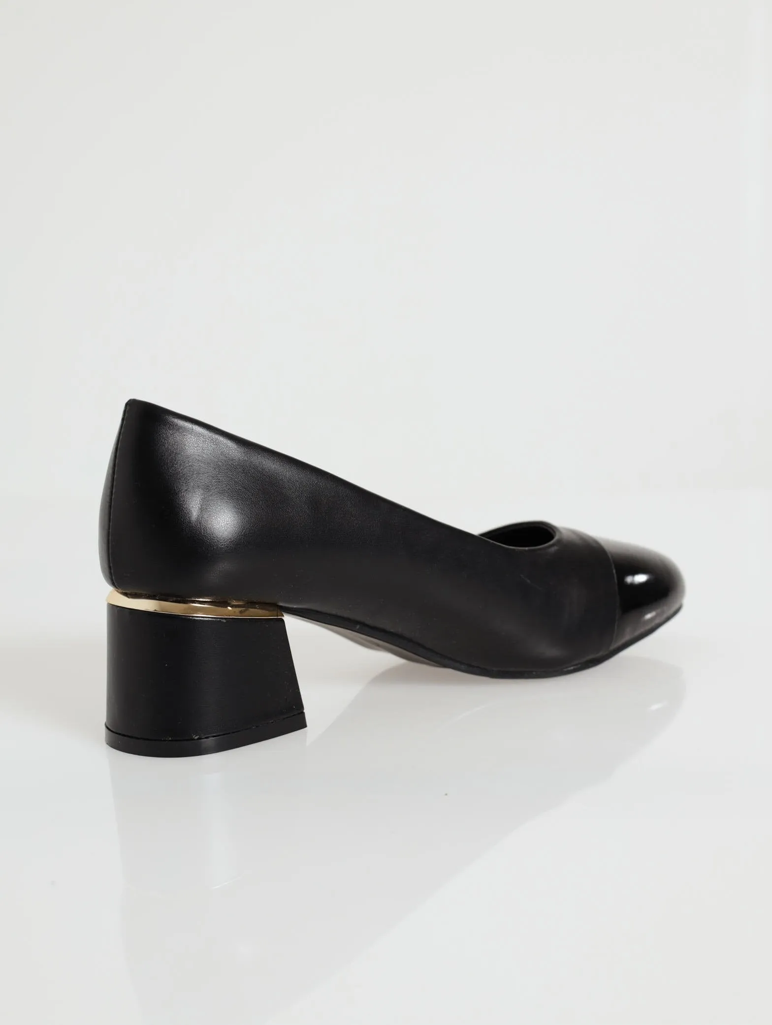 Almond Toe Low Block Heel - Black