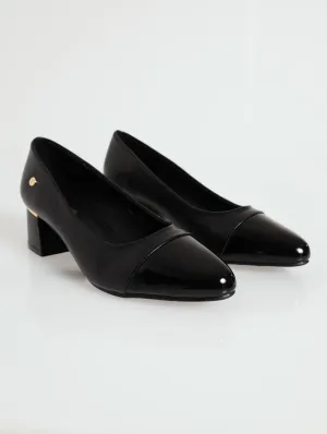 Almond Toe Low Block Heel - Black