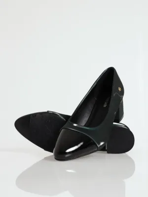 Almond Toe Low Block Heel - Green