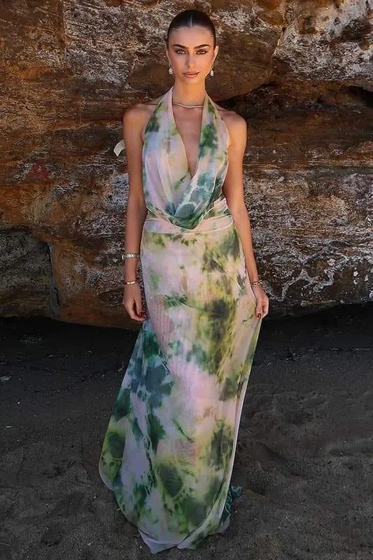 Antoine Printed Halterneck Maxi Dress