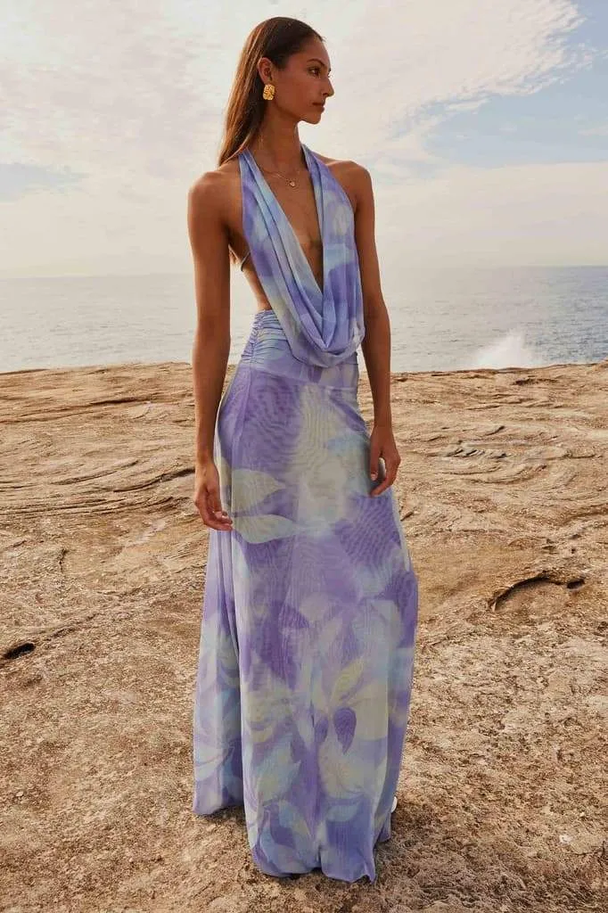 Antoine Printed Halterneck Maxi Dress