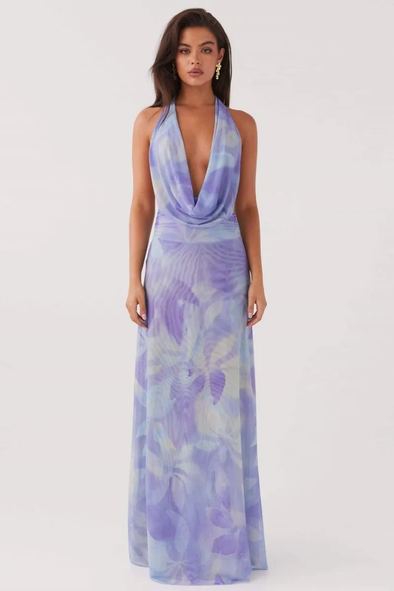 Antoine Printed Halterneck Maxi Dress