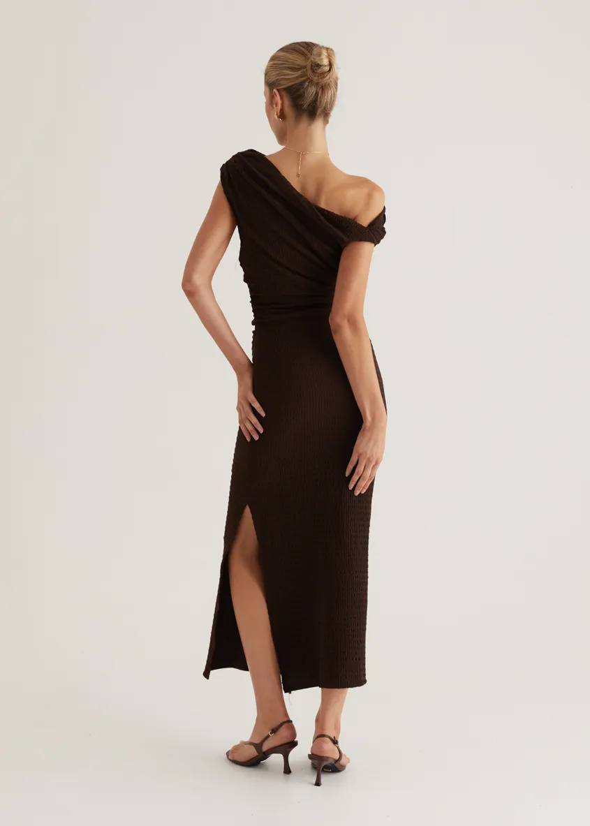 Archie One Shoulder Midi Dress - Chocolate