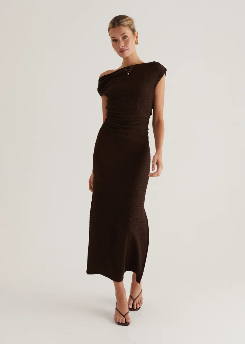 Archie One Shoulder Midi Dress - Chocolate