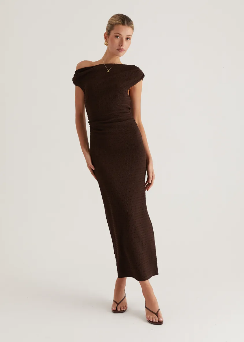 Archie One Shoulder Midi Dress - Chocolate