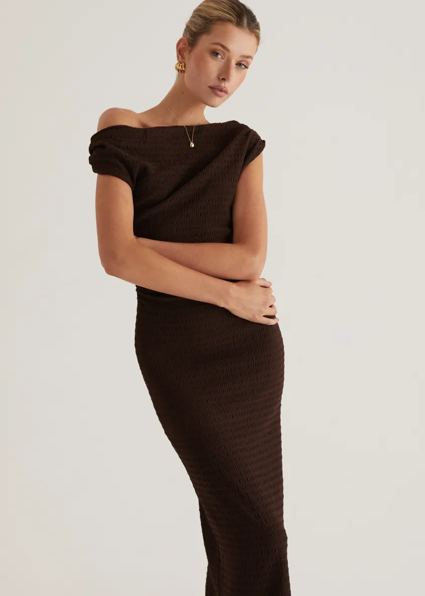 Archie One Shoulder Midi Dress - Chocolate