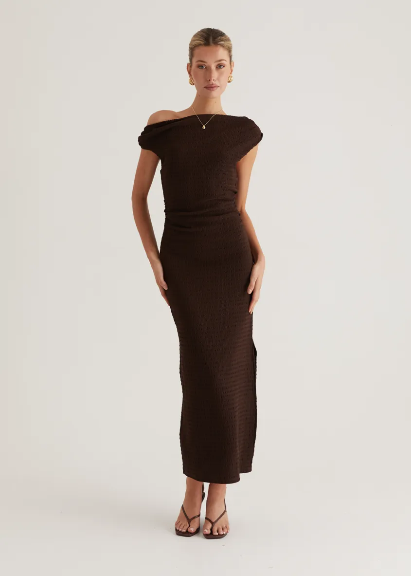 Archie One Shoulder Midi Dress - Chocolate