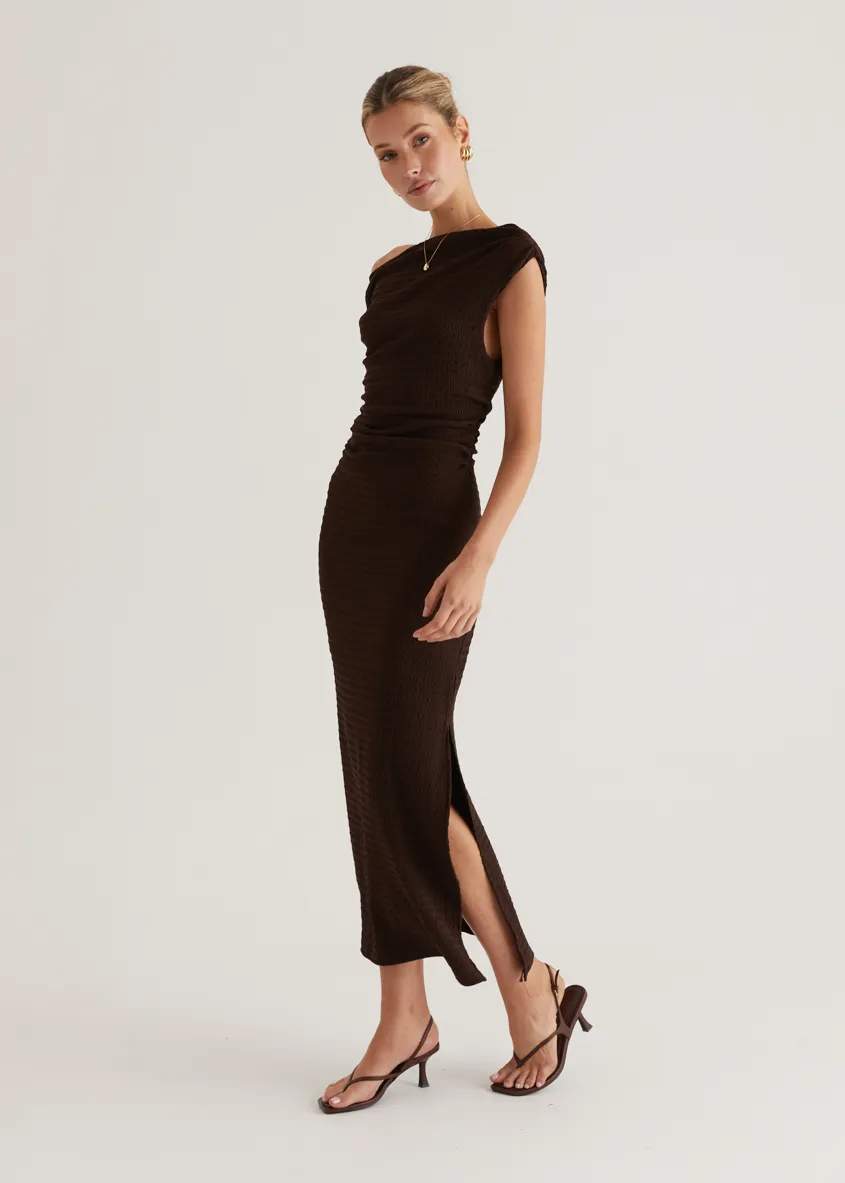 Archie One Shoulder Midi Dress - Chocolate