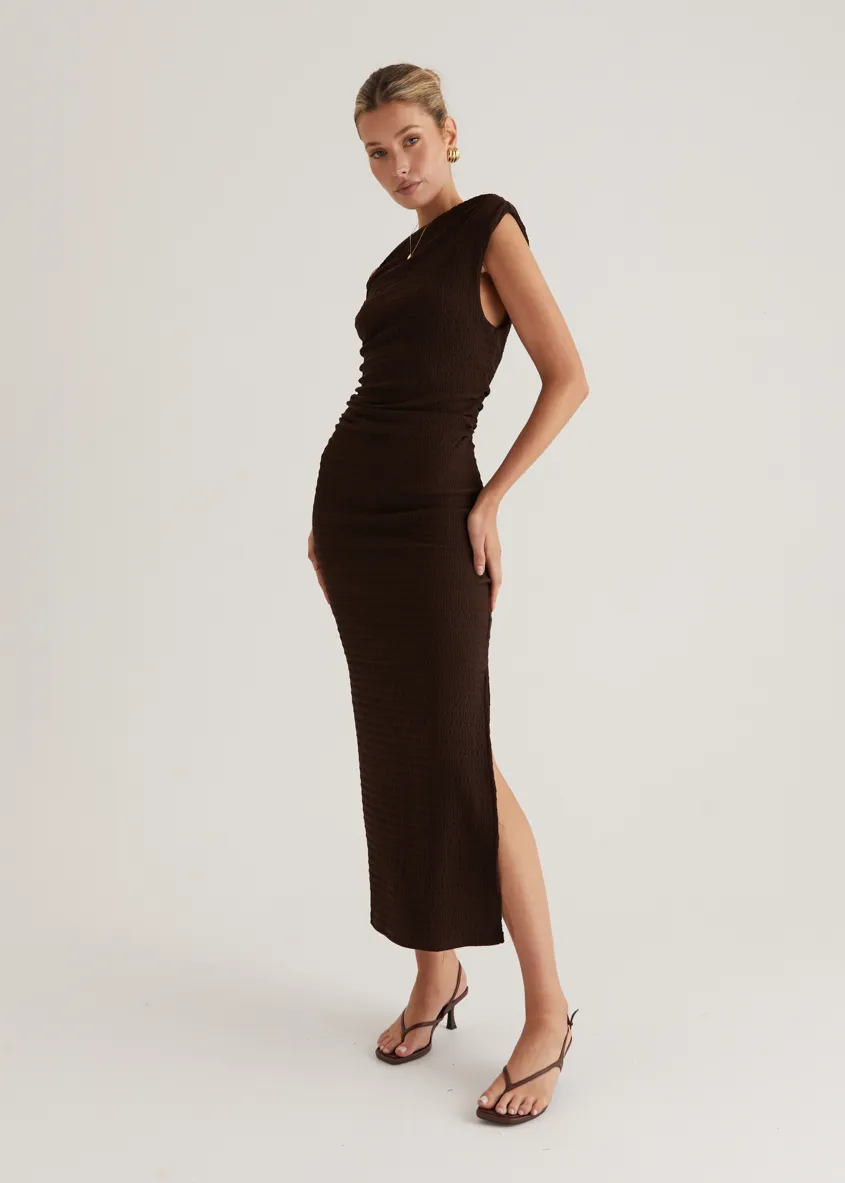 Archie One Shoulder Midi Dress - Chocolate
