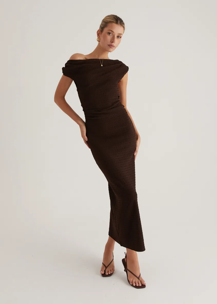 Archie One Shoulder Midi Dress - Chocolate