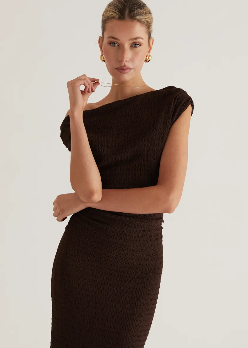 Archie One Shoulder Midi Dress - Chocolate