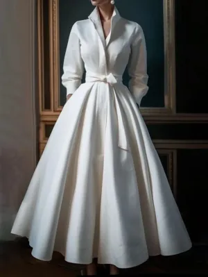 Aria™ - Sleek Stand Collar A-Line Maxi Dress