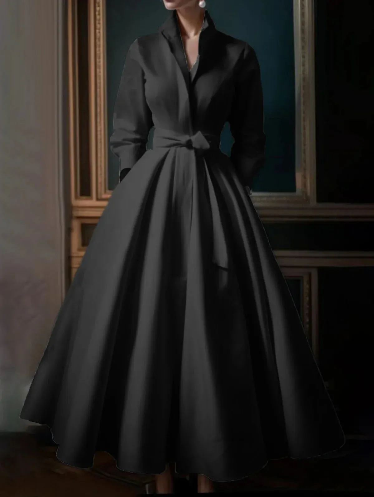 Aria™ - Sleek Stand Collar A-Line Maxi Dress