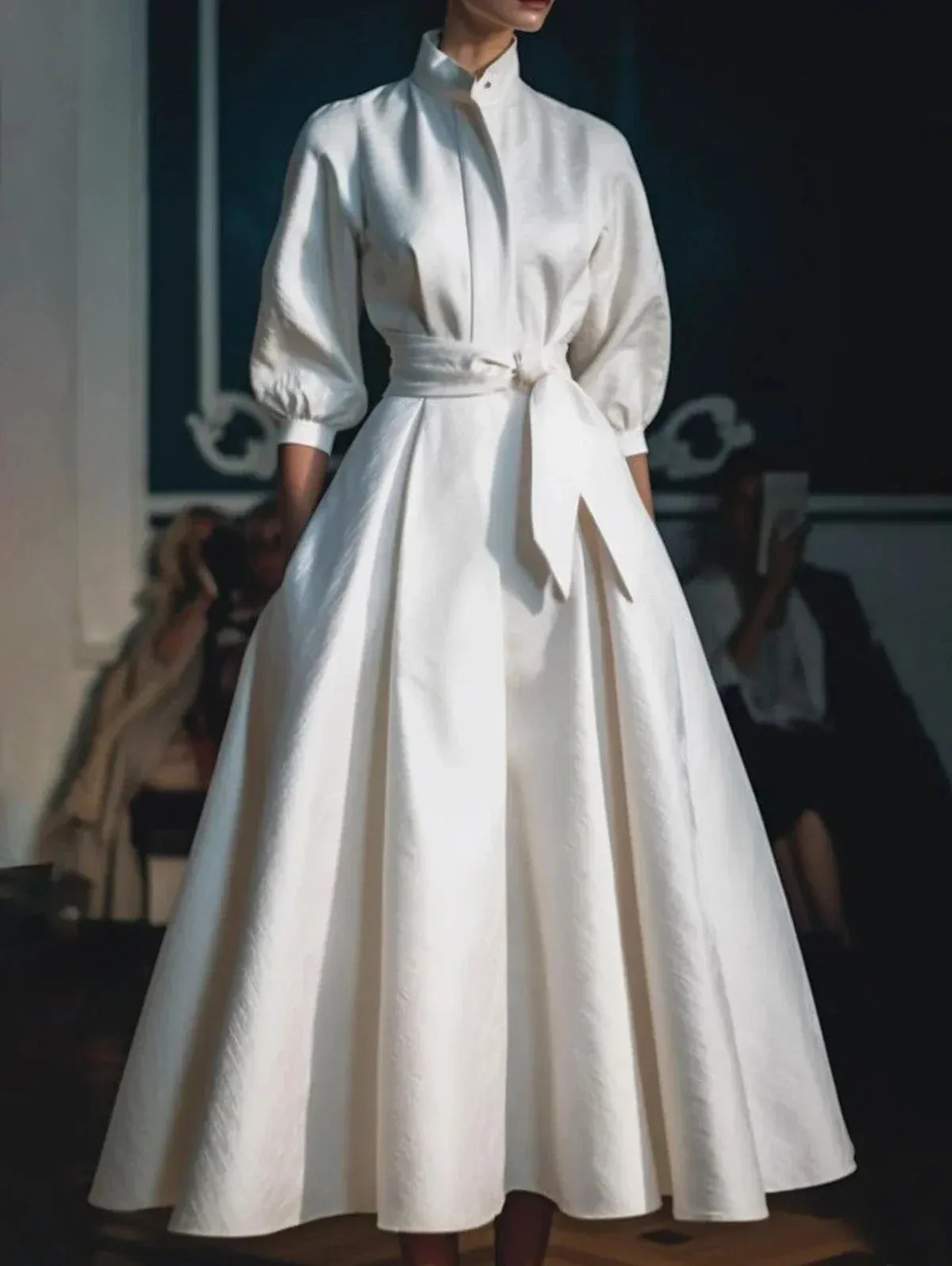 Aria™ - Sleek Stand Collar A-Line Maxi Dress