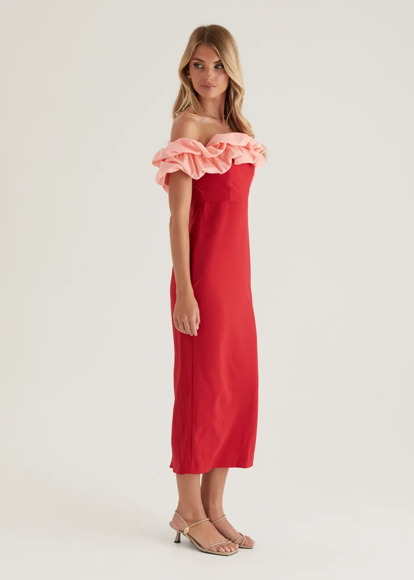 Ashlynn Off Shoulder Midi Dress - Cherry Splice