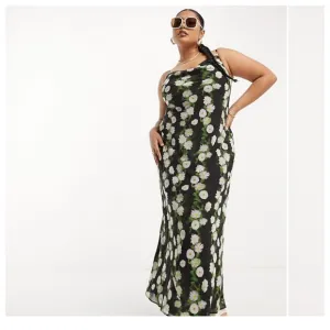 Asos Chiffon Cowl Neck Maxi Slip Dress Plus Size 16 1X Black Floral Print