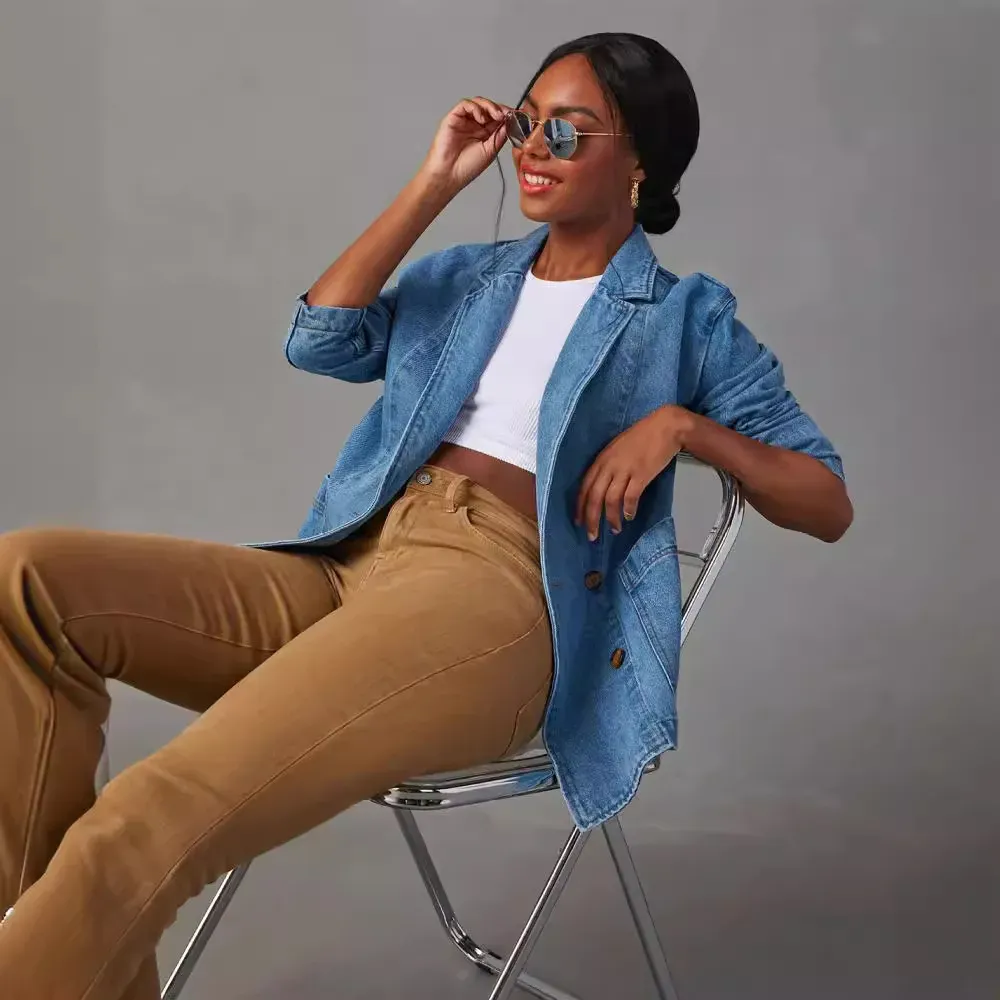 Aspire Oversized Long Sleeve Denim Blazer Jacket