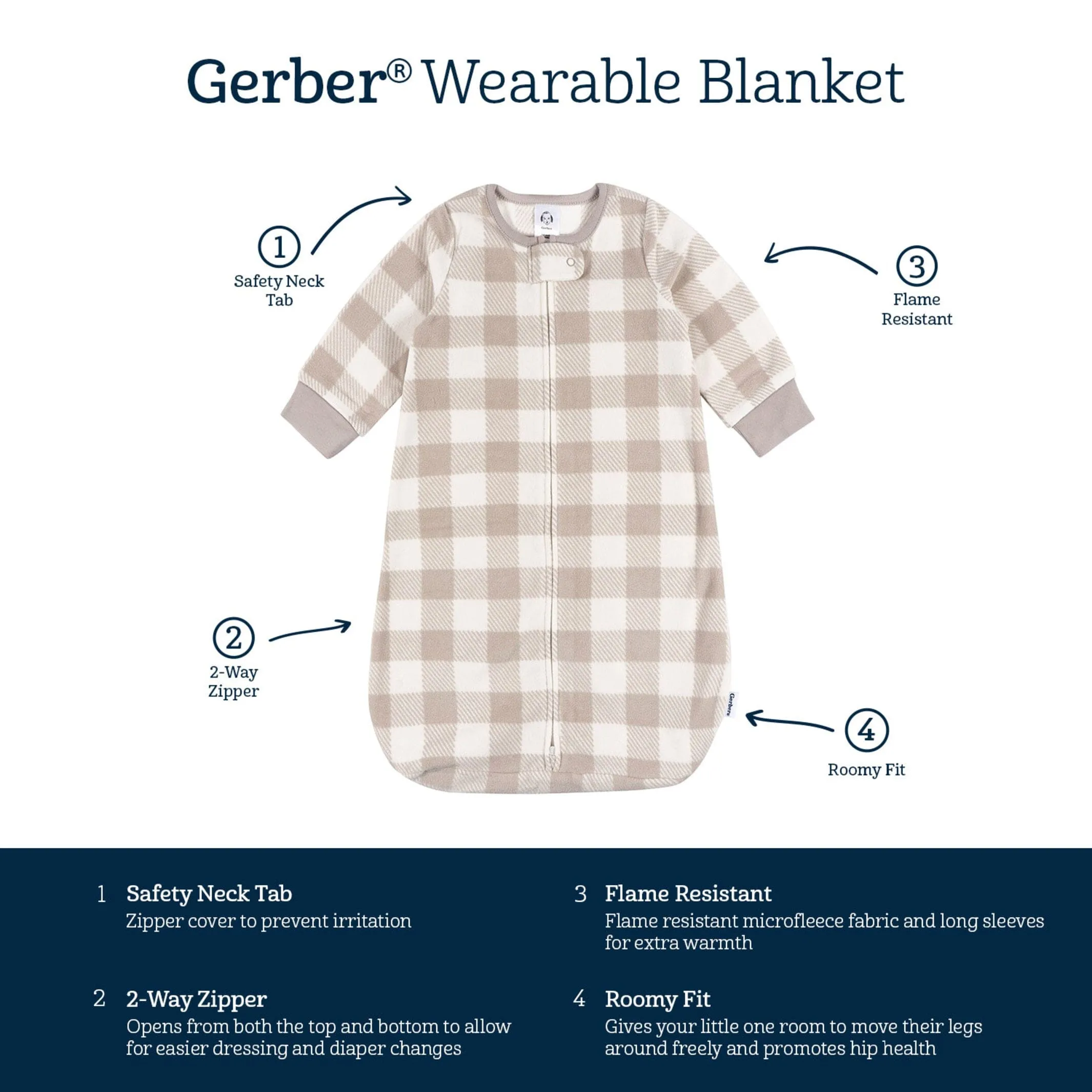 Baby Neutral Grey Plaid Wearable Blanket