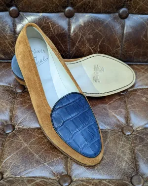 Belgian Loafer - Blue Alligator & Tan Suede, UK 6