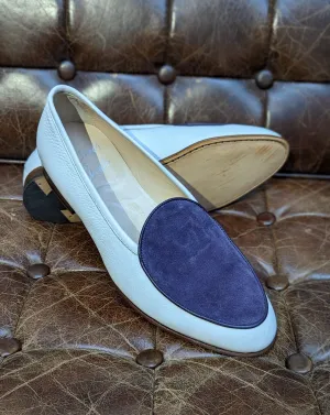 Belgian Loafer - White Deer & Blue Suede
