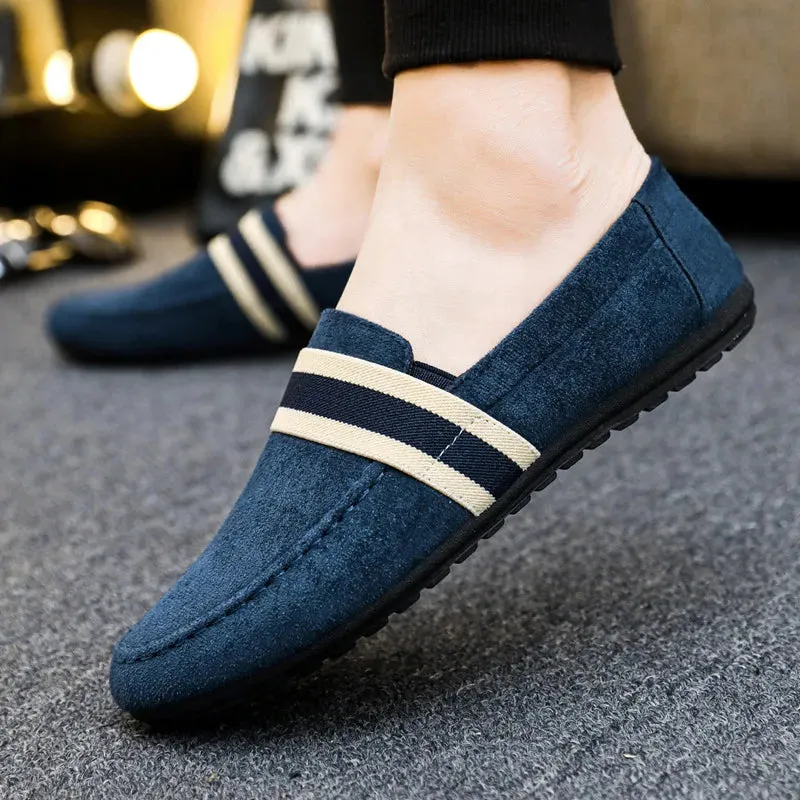 BequemSchritt Herren Slip-On Sneakers Schwarz Blau Fahr-Mokassins