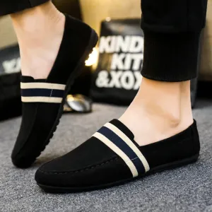 BequemSchritt Herren Slip-On Sneakers Schwarz Blau Fahr-Mokassins