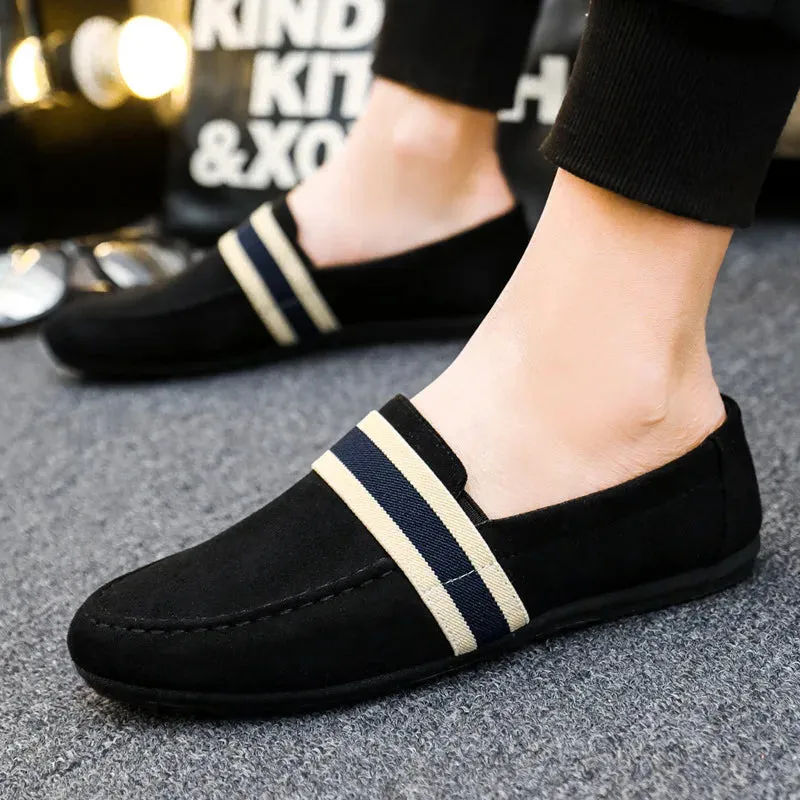 BequemSchritt Herren Slip-On Sneakers Schwarz Blau Fahr-Mokassins