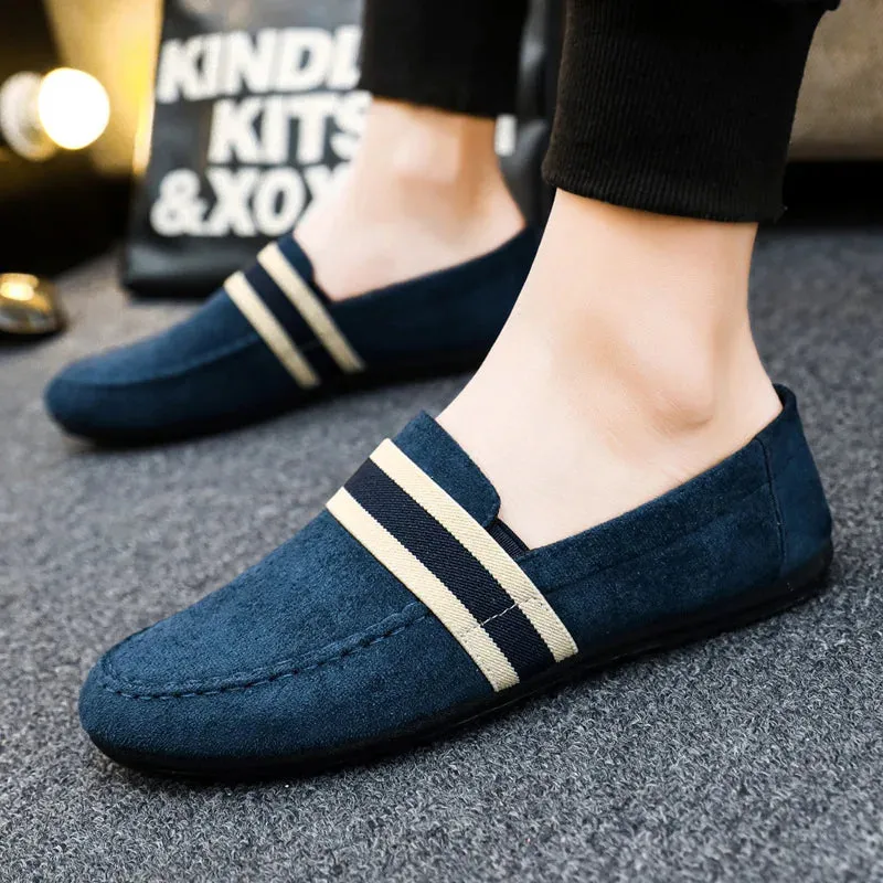 BequemSchritt Herren Slip-On Sneakers Schwarz Blau Fahr-Mokassins