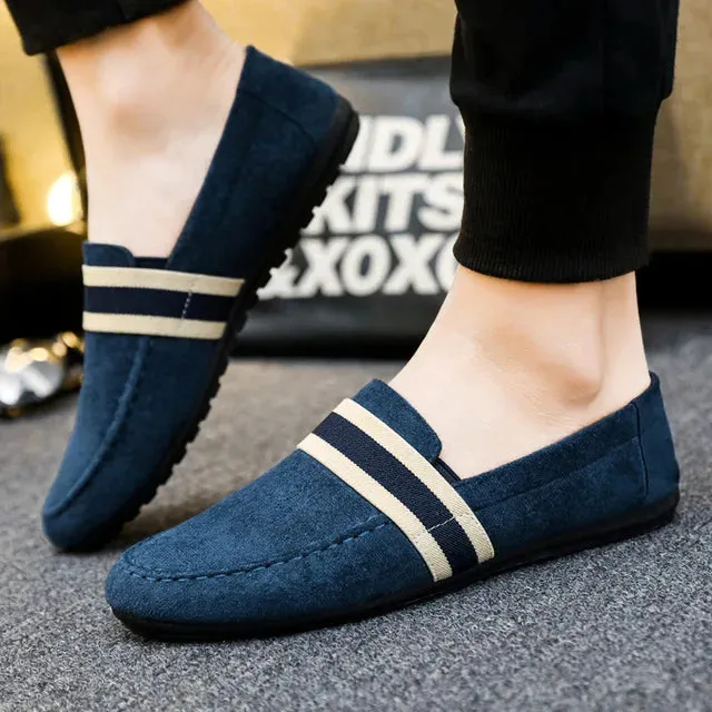 BequemSchritt Herren Slip-On Sneakers Schwarz Blau Fahr-Mokassins