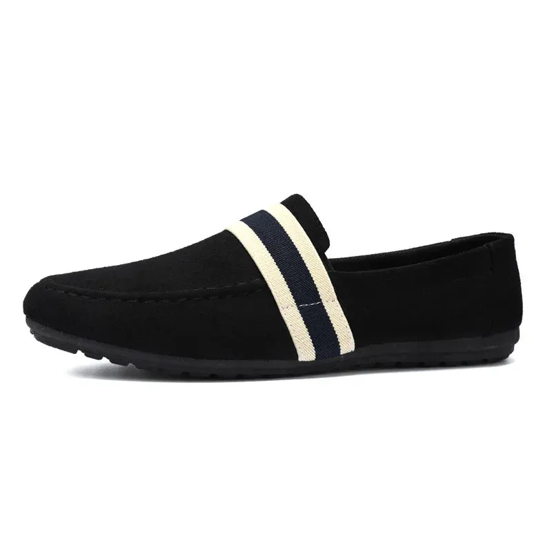 BequemSchritt Herren Slip-On Sneakers Schwarz Blau Fahr-Mokassins