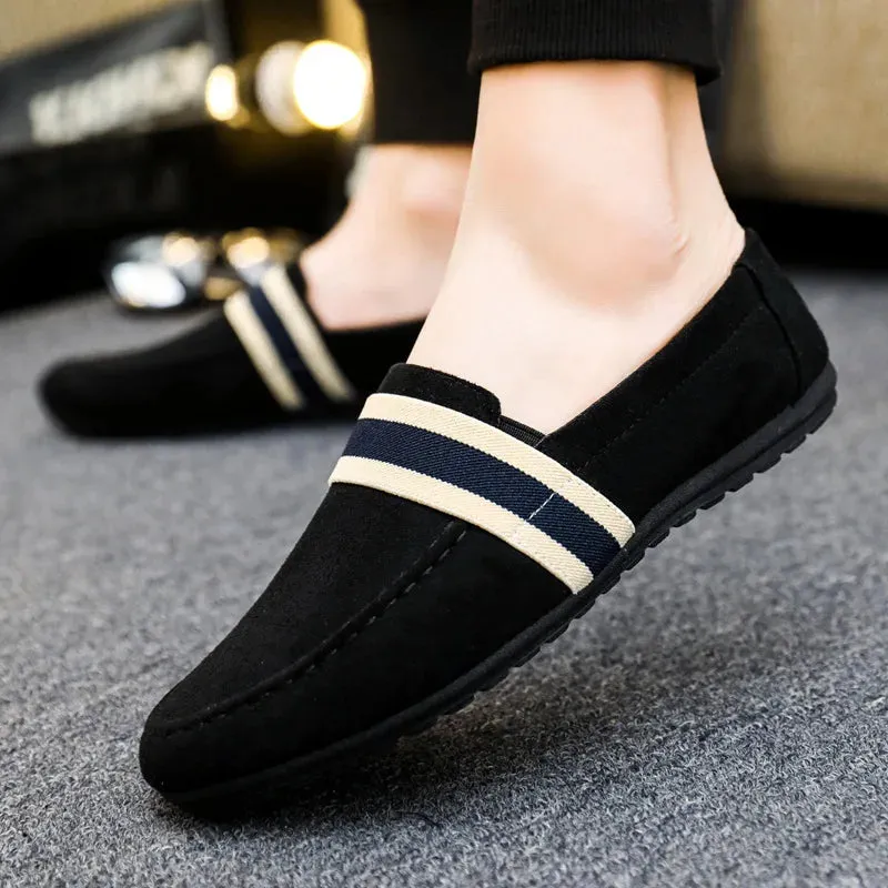 BequemSchritt Herren Slip-On Sneakers Schwarz Blau Fahr-Mokassins