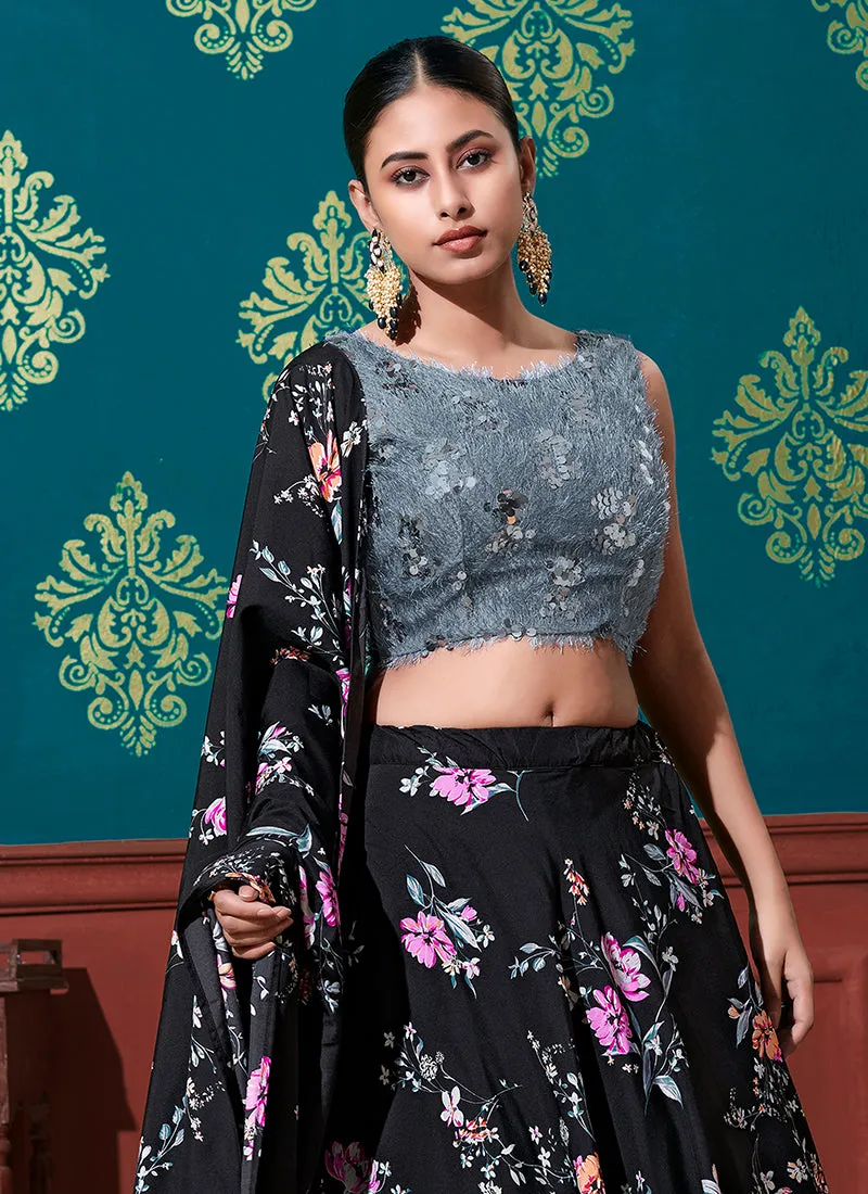 Black And Grey Sequence Embroidery Festive Lehenga Choli