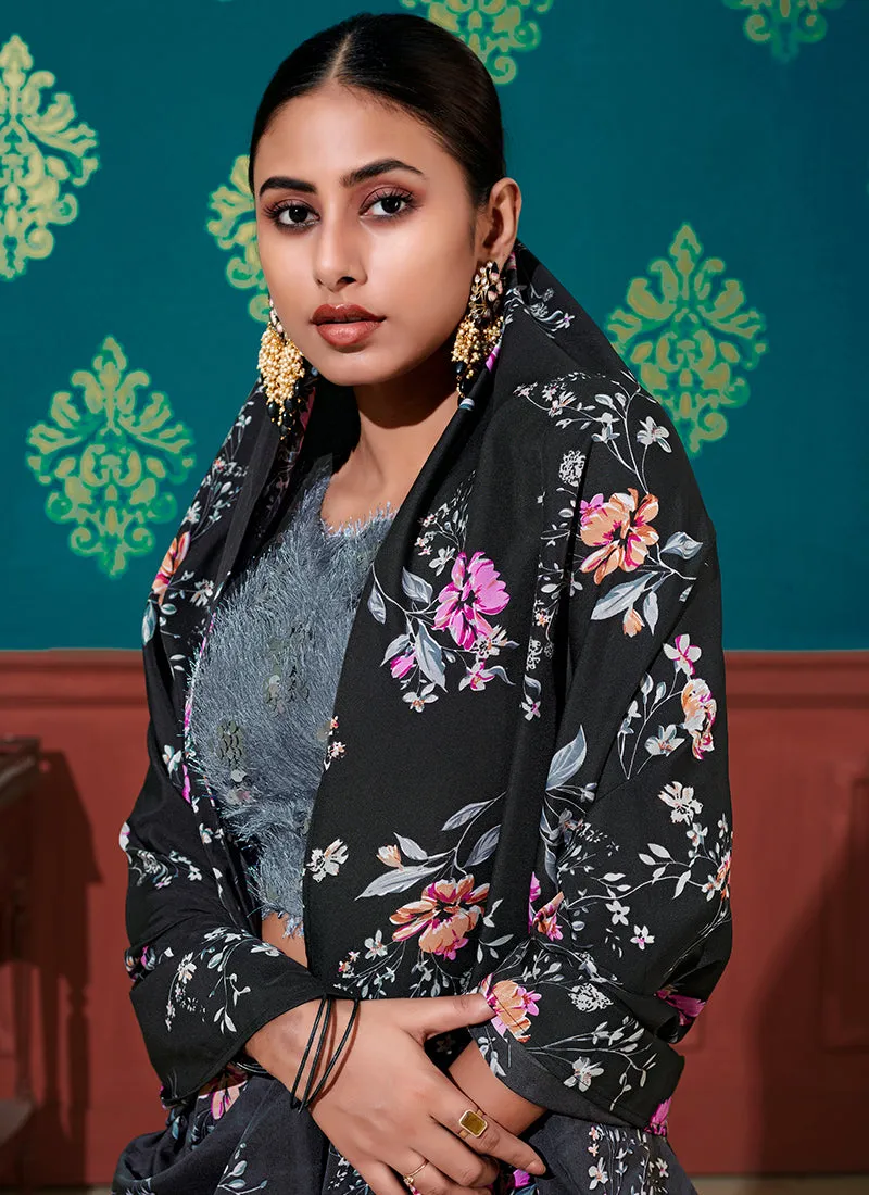 Black And Grey Sequence Embroidery Festive Lehenga Choli