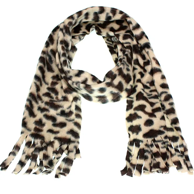 Black Polyester Cheetah Print Fringe Scarf