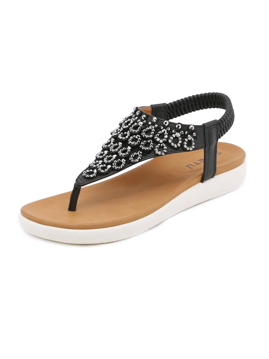 Black V-Strap Rhinestone Sandal