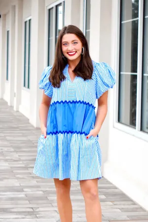 Blue Me Away Striped Babydoll Dress