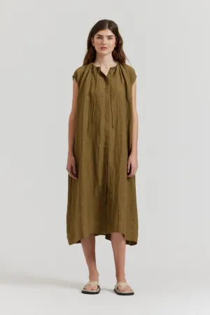 Boxy Linen Midi Dress in Fatigue