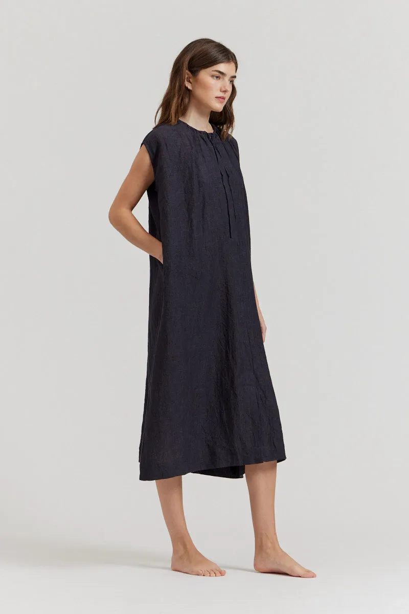 Boxy Linen Midi Dress in Storm