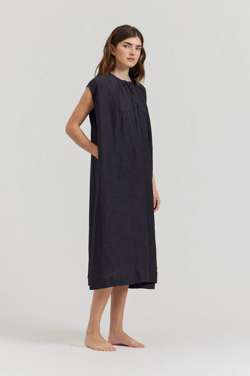 Boxy Linen Midi Dress in Storm