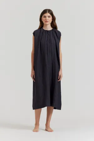 Boxy Linen Midi Dress in Storm