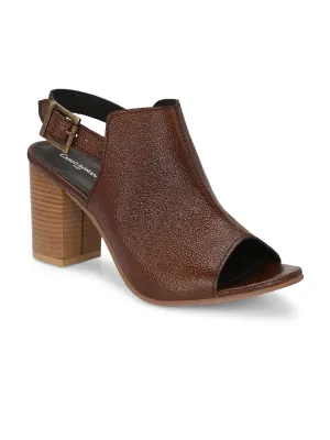 CARLO ROMANO BY WASAN BROWN COLOR GENUINE LEATHER HEEL SANDAL FOR WOMEN